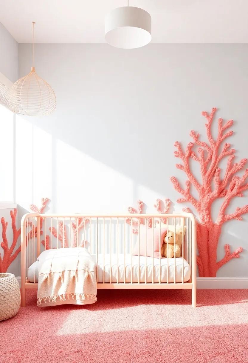 Interactive Coral Wall Panels: Consider adding textured wall panels ​in coral to stimulate sensory development while beautifying the space