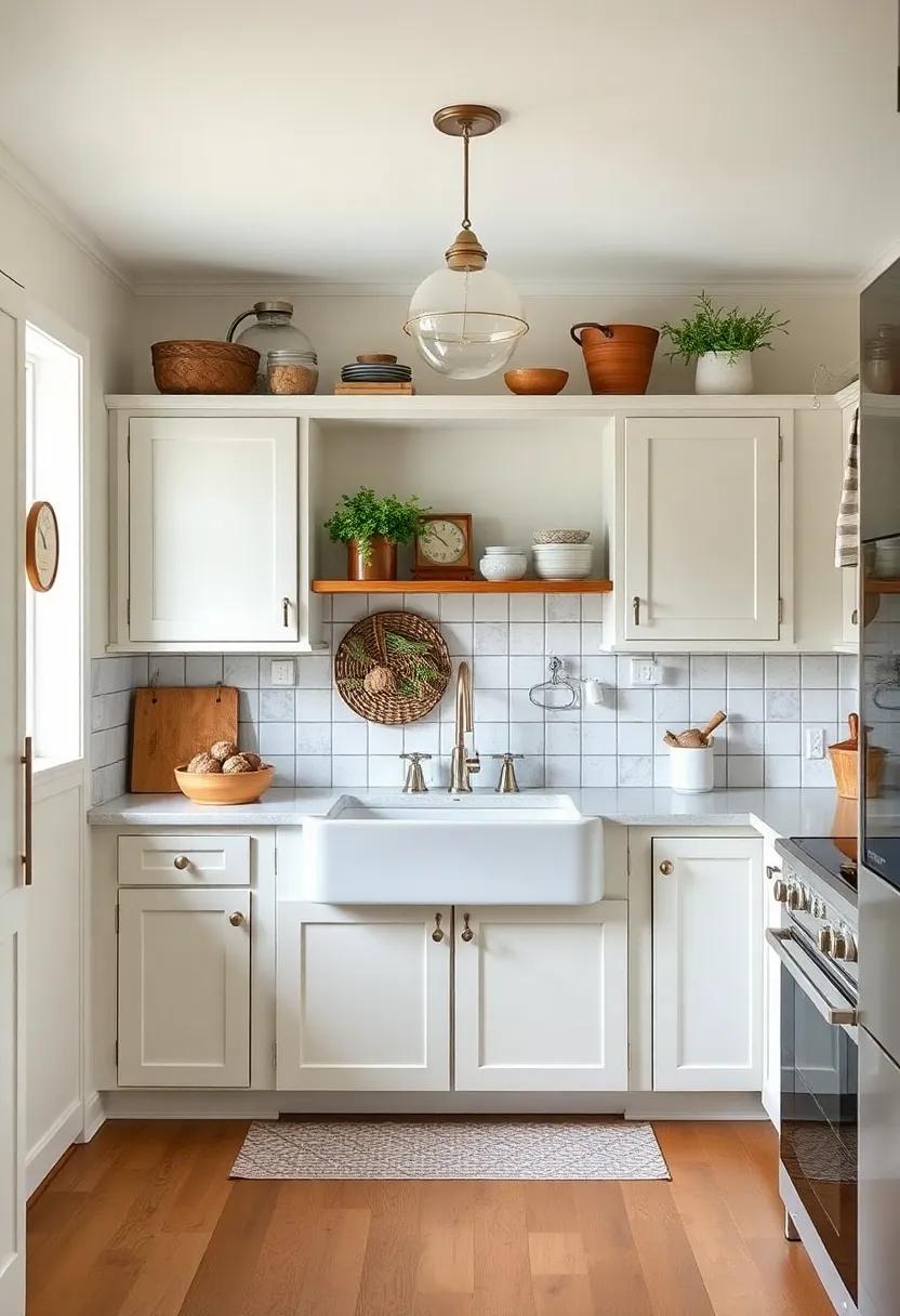 Quaint Quarters: In ​an eclectic setup, this kitchen melds vintage finds with modern amenities, spotlighting a​ farmhouse sink ⁢that stands as the⁤ heart of culinary companionship