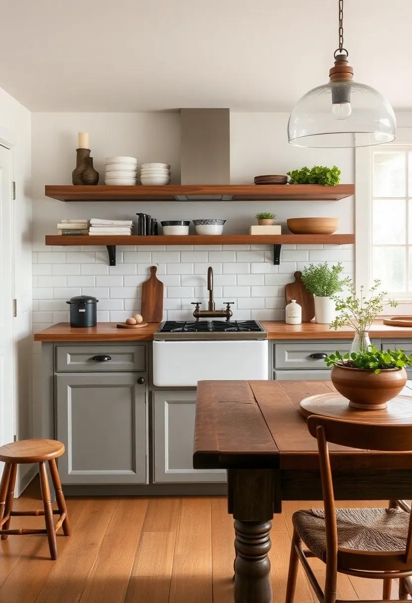 Rustic ​Farm Vibes: A heavily distressed wooden table anchors this⁣ kitchen, where vintage decor and a traditional farmhouse‌ sink create a homey ⁢yet sophisticated ‌vibe