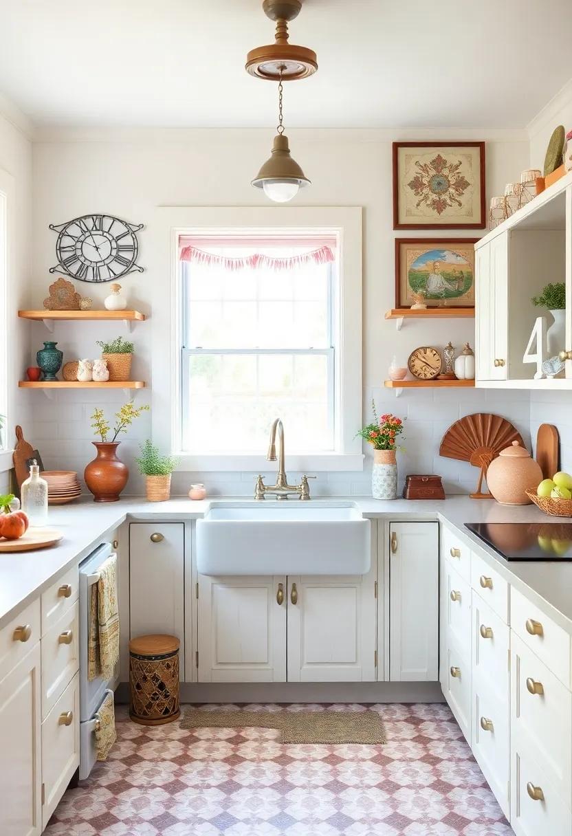 Whimsical Wonderland: Bright and airy, this kitchen features a colorful vintage sink integrated into a whimsically decorated space filled⁢ with eclectic ⁢collectibles and cheerful art