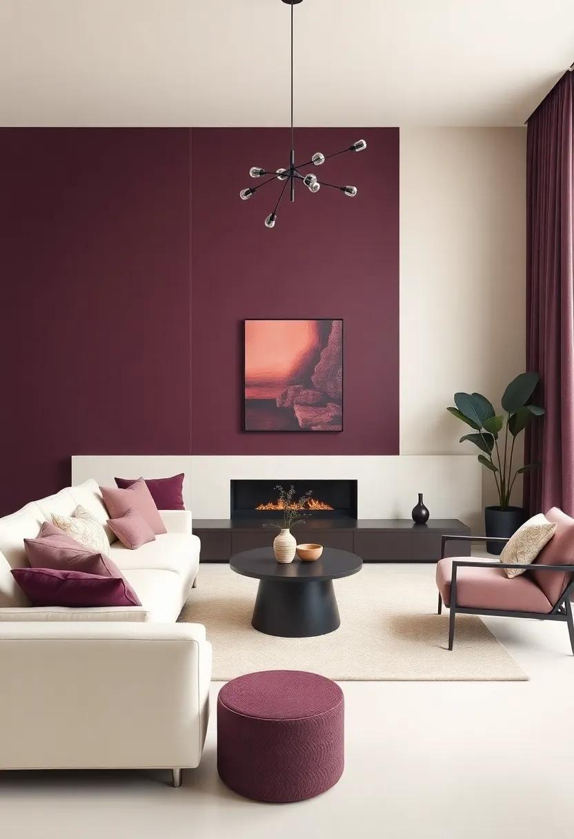 Creating Dynamic Living Spaces with Dark ⁣Plum Accents and Cream Backdrops