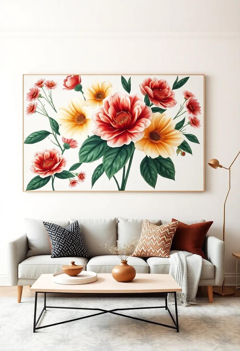 Embrace Bold wall Art: Choose oversized floral‌ canvases that serve as striking focal points in your‍ eclectic space
