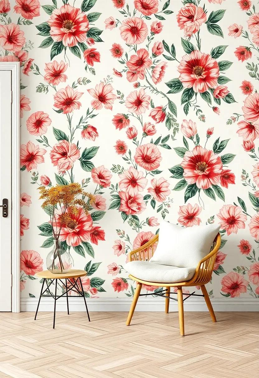 Floral⁢ Wallpaper: Transform a feature wall with a bold floral wallpaper⁢ that brings life and energy into the ​room