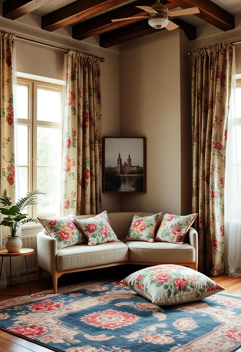 Mix Patterns: Layer various floral prints on cushions, curtains, and rugs to create a harmonious​ clash of colors and designs