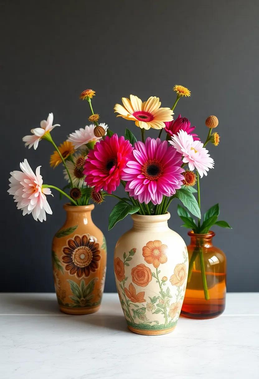 Vintage Vases: Showcase vibrant flower arrangements‍ in mismatched ⁤vintage vases ‍to add character and charm to‍ your decor