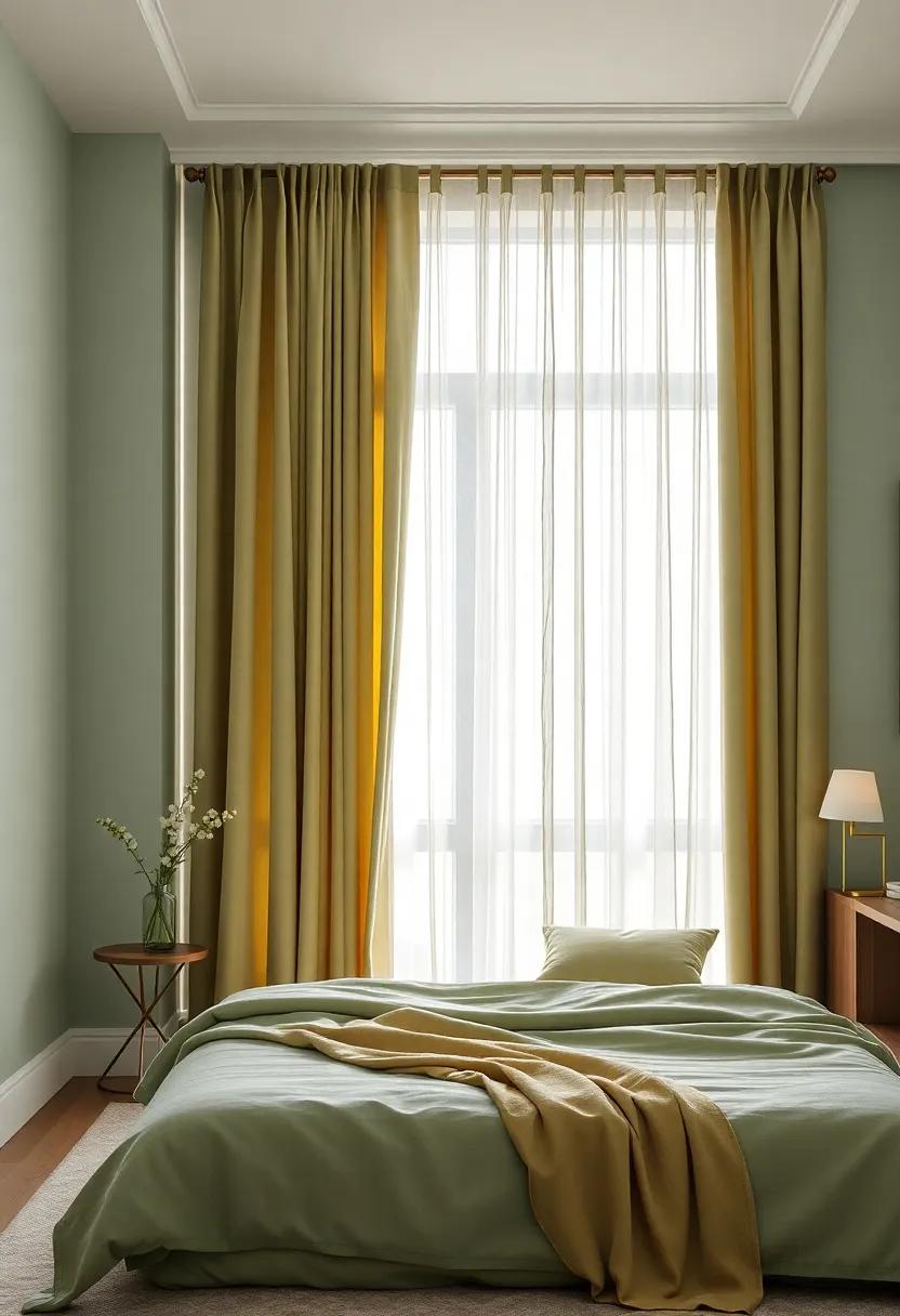 Elegant Curtains: Opt for sheer sage green curtains that allow natural light to filter in, enhancing the serene atmosphere