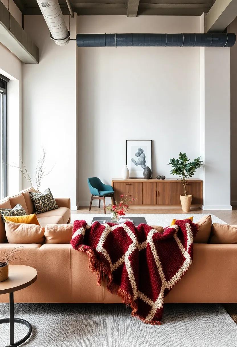 In this ⁣chic urban⁤ loft, ‍a bold ‌geometric-patterned ‍throw adds​ a pop of personality against a sleek, neutral palette,‌ creating a ⁢stylish yet ⁤comfortable atmosphere that's perfect for hosting friends