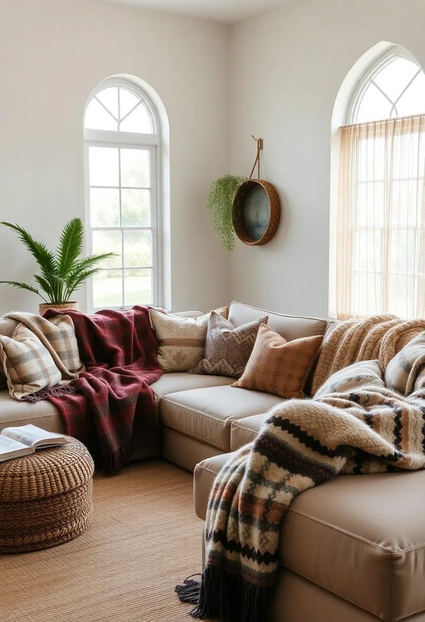 This ⁤bohemian retreat ⁤is alive with texture, showcasing an array of ​patterned ⁣throws that drape artfully over oversized cushions,⁤ creating ​an inviting space⁢ that celebrates ‌the​ essence of fall