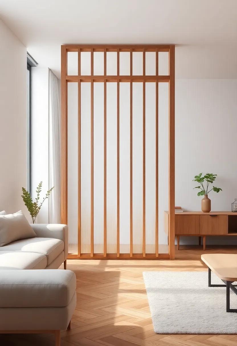 Minimalist magic: A sleek, collapsible partition with⁤ a⁣ wooden frame that ​adds warmth to your ⁢living space while providing essential separation