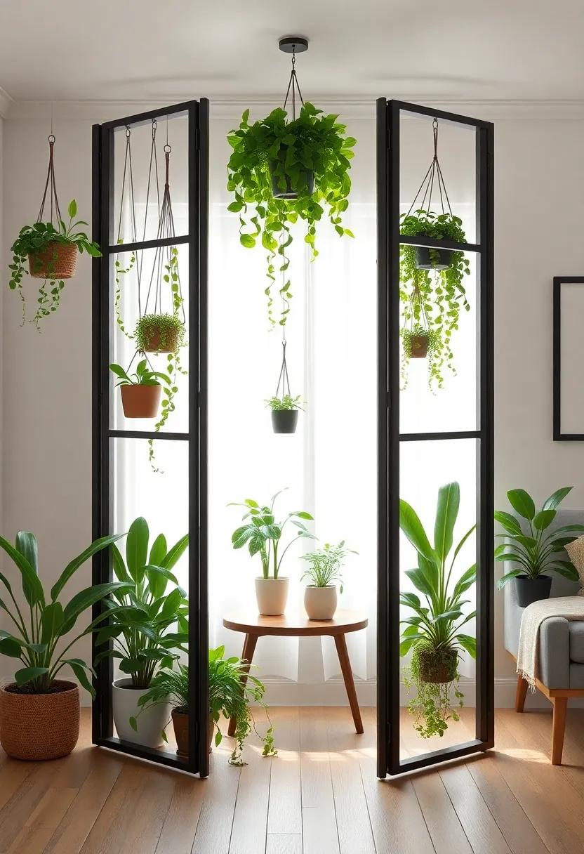 Hanging Garden Screen: A ⁢foldable partition featuring hanging elements for plants, creating a ‍lively, green space that acts as both decor and a room divider
