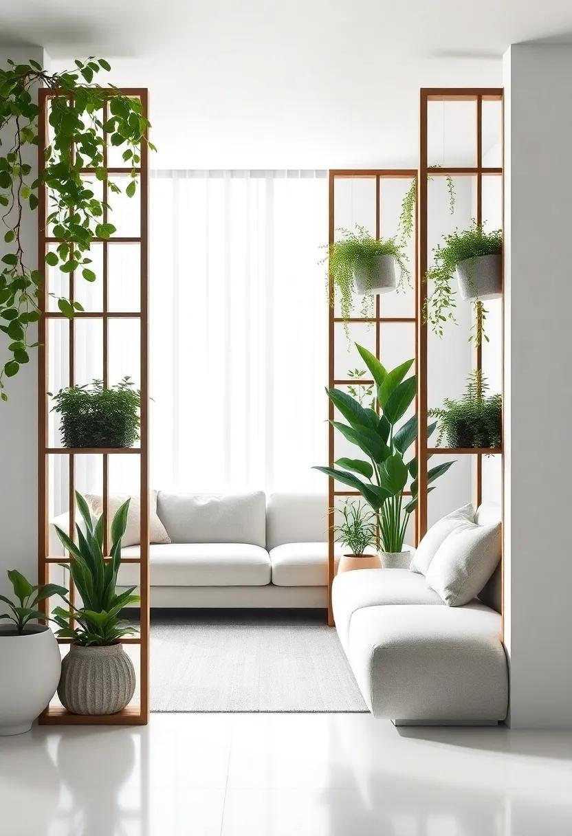 Biophilic Bliss: A foldable divider with built-in planters, allowing you to integrate greenery while effectively separating areas in‌ your home