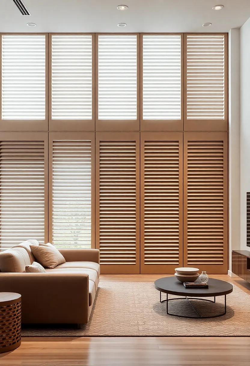 Sliding Shutter‍ Elegance: A smooth-sliding partition ‍that features louvers to control light⁤ and privacy, perfect for a contemporary⁤ living room