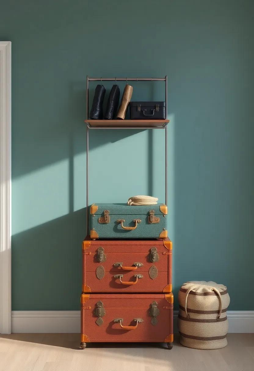 Embracing Vintage Suitcases as Decorative ​Vertical Storage