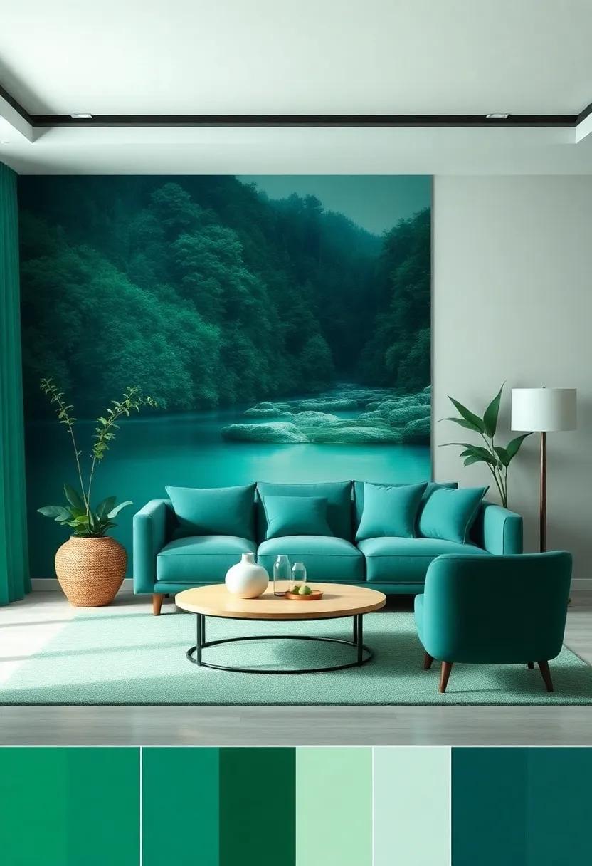 Emerald Green and Deep Teal: Infuse your living⁤ room with the⁤ richness of lush forests and tranquil waters⁢ for a refreshing escape
