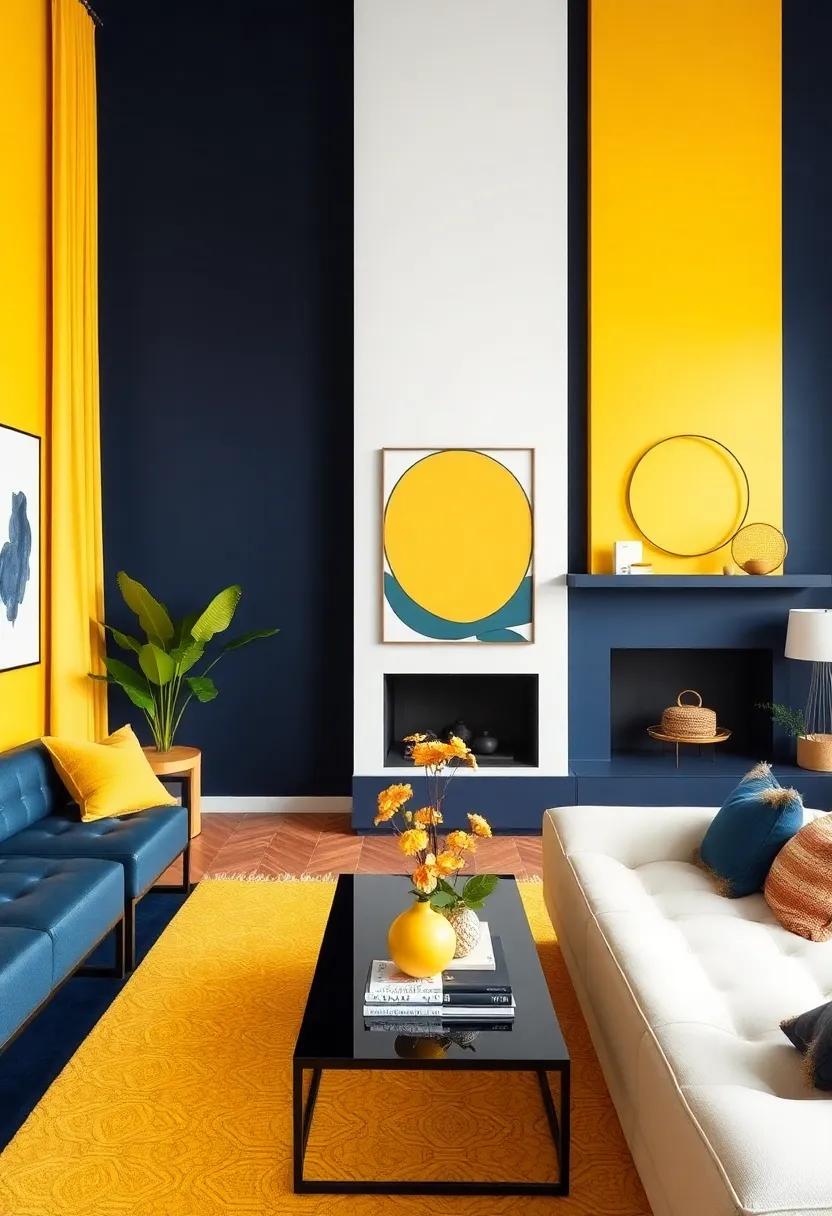 Citrine ‌Yellow and deep ​Navy: Brighten up with crisp‍ citrine‌ paired with a grounded ‍navy⁢ backdrop for​ a ‍lively yet ⁤sophisticated atmosphere
