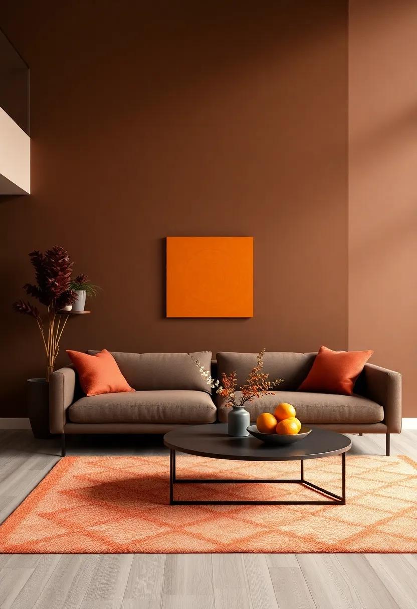 Blood‍ Orange and ‍Dark Brown: energize your‍ living room⁤ with ‍zesty blood ‌orange paired with ⁣earthy brown tones for​ an invigorating experience
