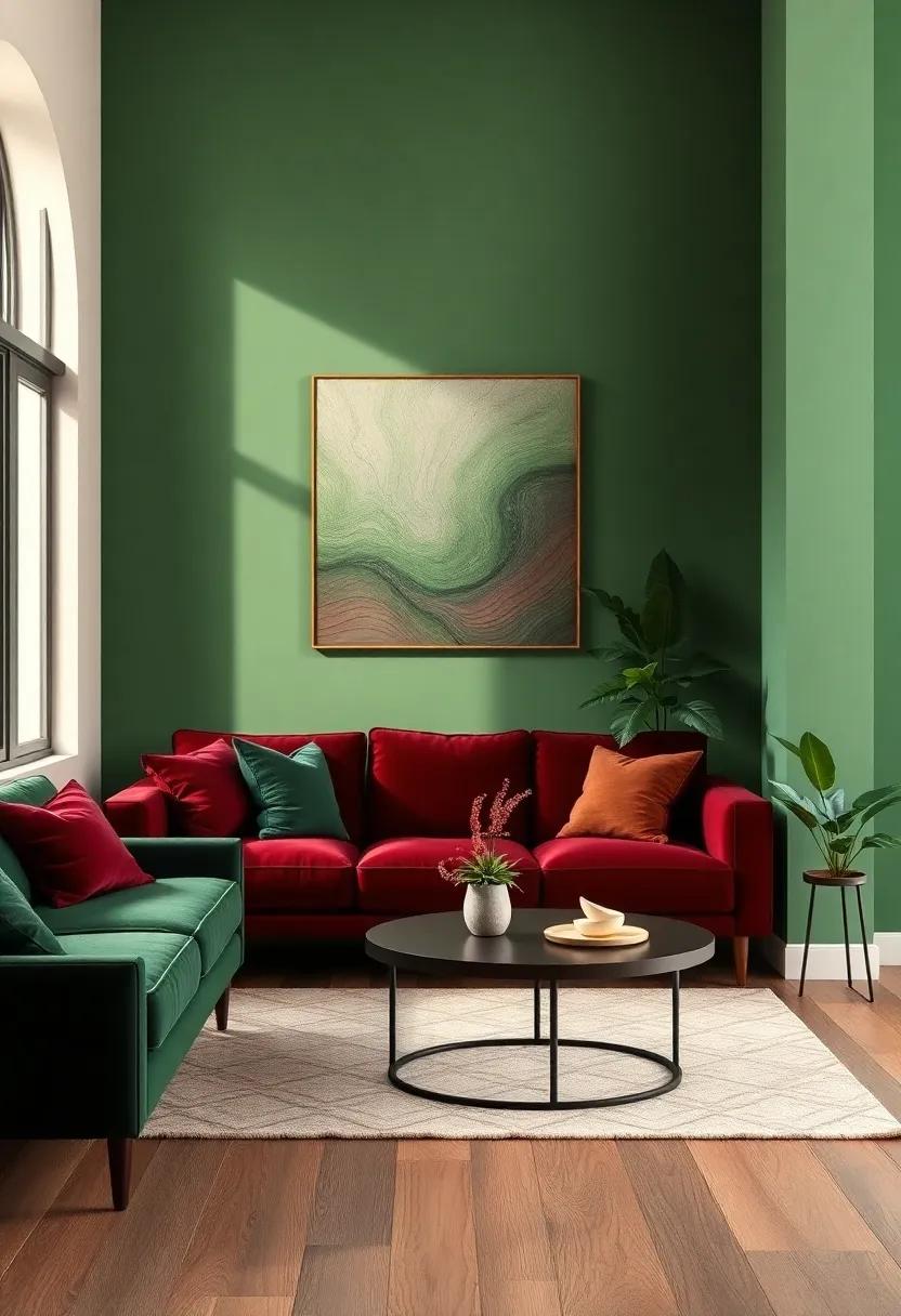 Garnet Red ​and ‍Forest Green:⁢ Embrace the ​beauty of nature with rich garnet ⁤and deep greens⁤ for a ⁢cozy,earthy living room aesthetic