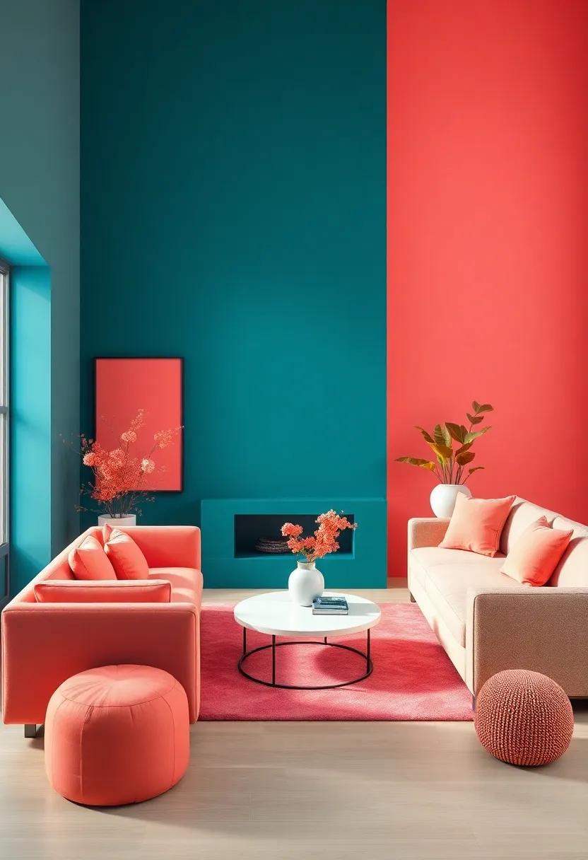 Soft Coral ⁢and Dark Cyan: Extend a welcoming embrace with soft coral against bold dark ⁢cyan for⁢ a lively ⁣yet grounded ‌feel