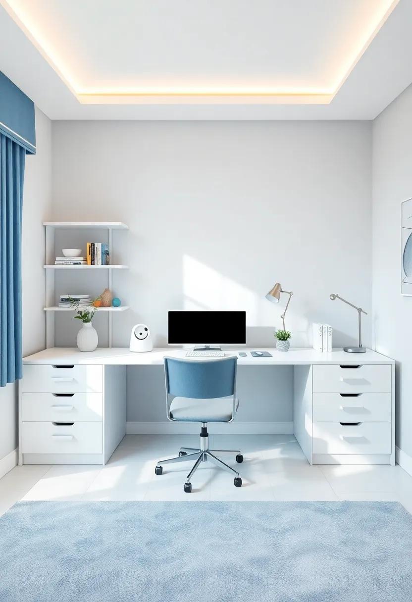 Stylish Multi-Purpose Study Area Featuring a Modern Desk and Soft‌ Lighting