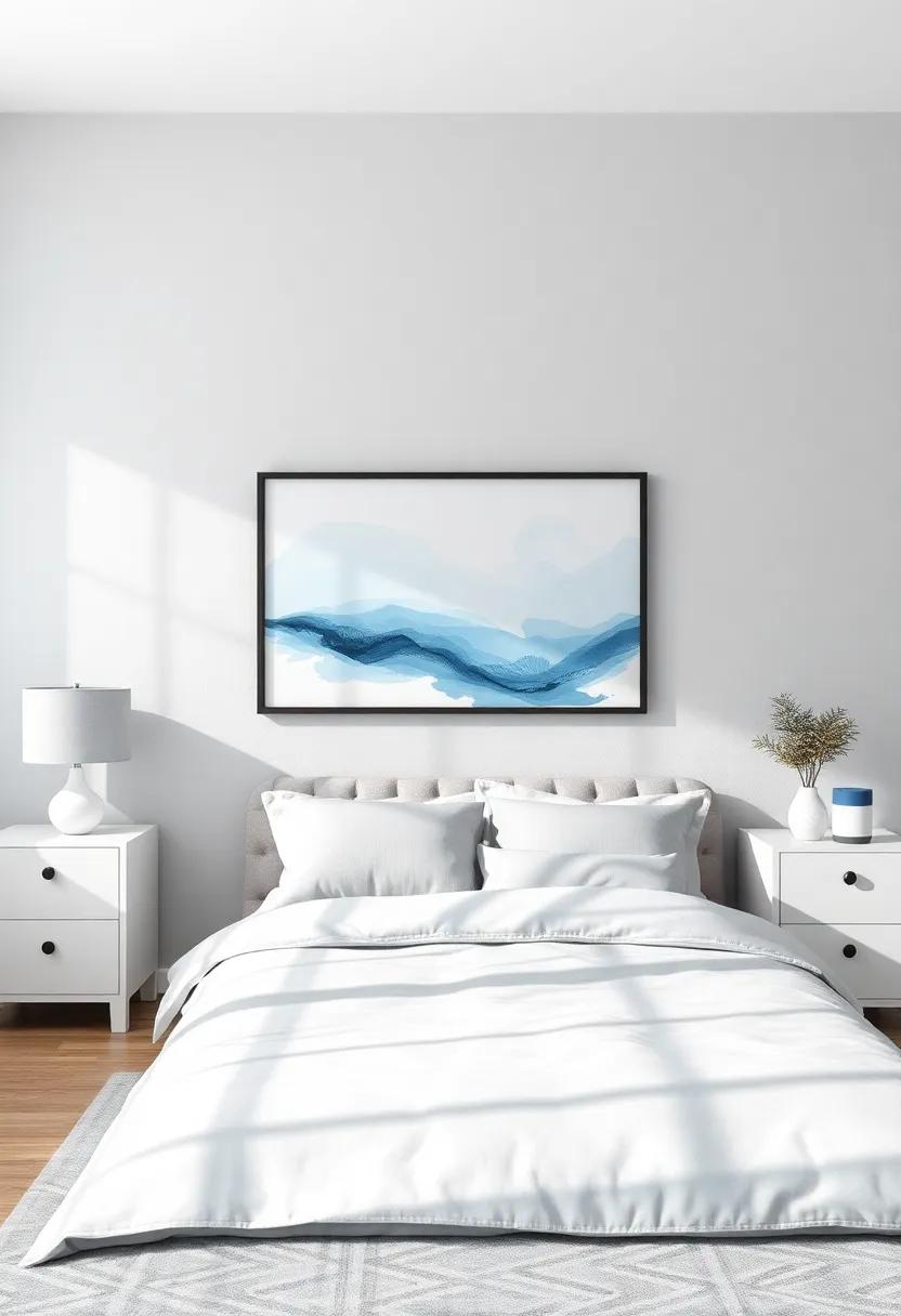 adorning the Walls with Artistic Blue and Grey Themed Wall Art