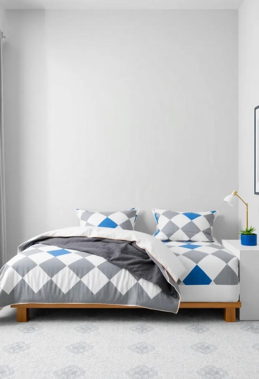 Incorporating Subtle Patterns with Geometric Blue and Grey Bedding