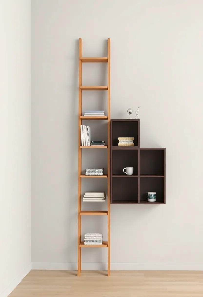 Ladder Shelf​ with Rotating​ Compartments: embrace a ‌unique design with‌ a ladder shelf that features ⁢rotating compartments,⁢ allowing ⁣you to store and display your items seamlessly