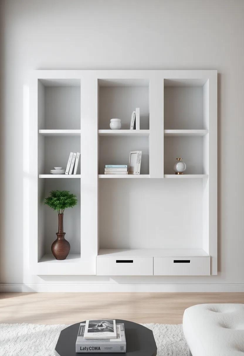 Recessed​ Wall ‌Shelves with Secret Hatches: Explore recessed ‌wall shelves that offer hidden hatches for storing ‌small‍ knickknacks,​ providing a sleek and minimalist appearance