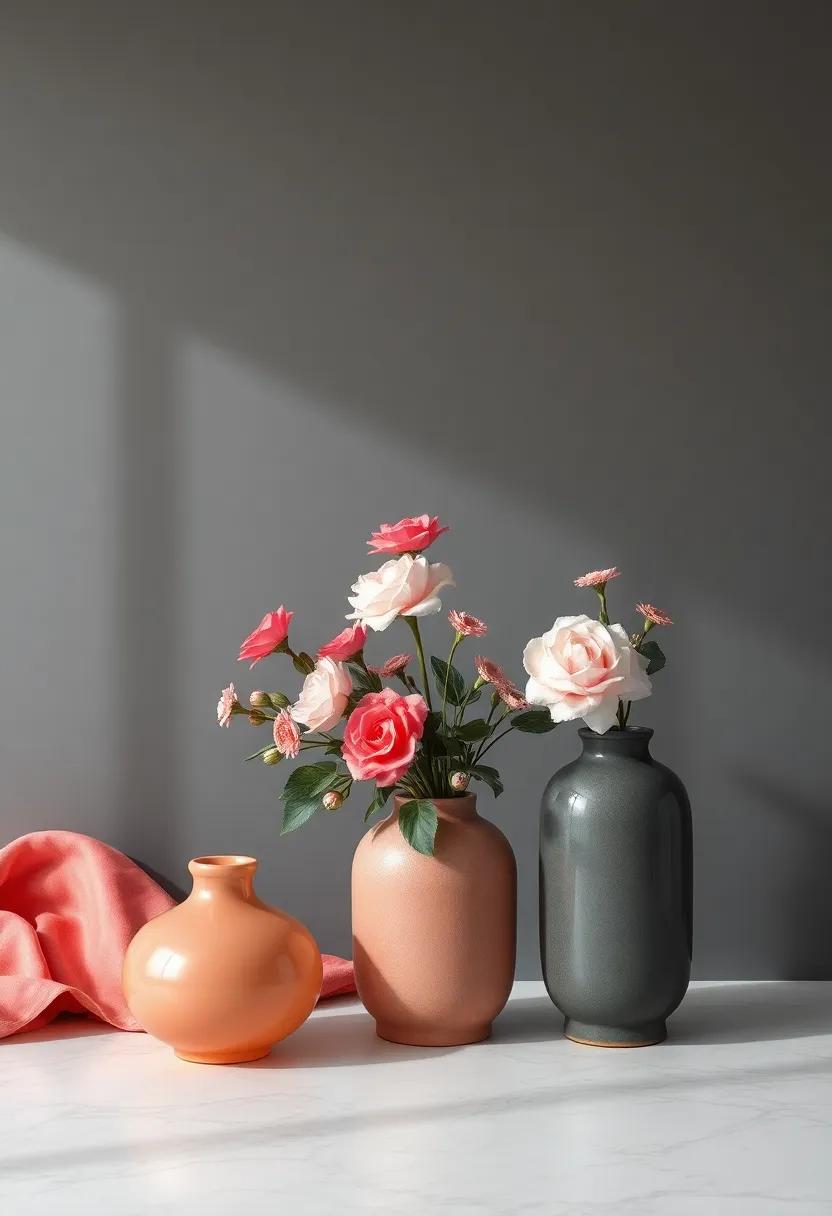 Floral Arrangements: Pairing Coral Blooms With‌ Gray Vases for ‍Striking Contrast