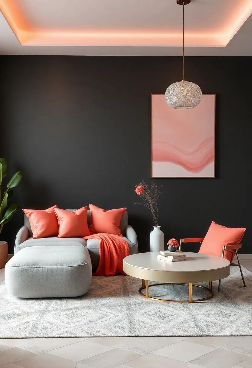 Mood Lighting Ideas to Complement Charcoal Gray ⁣and Coral Decor
