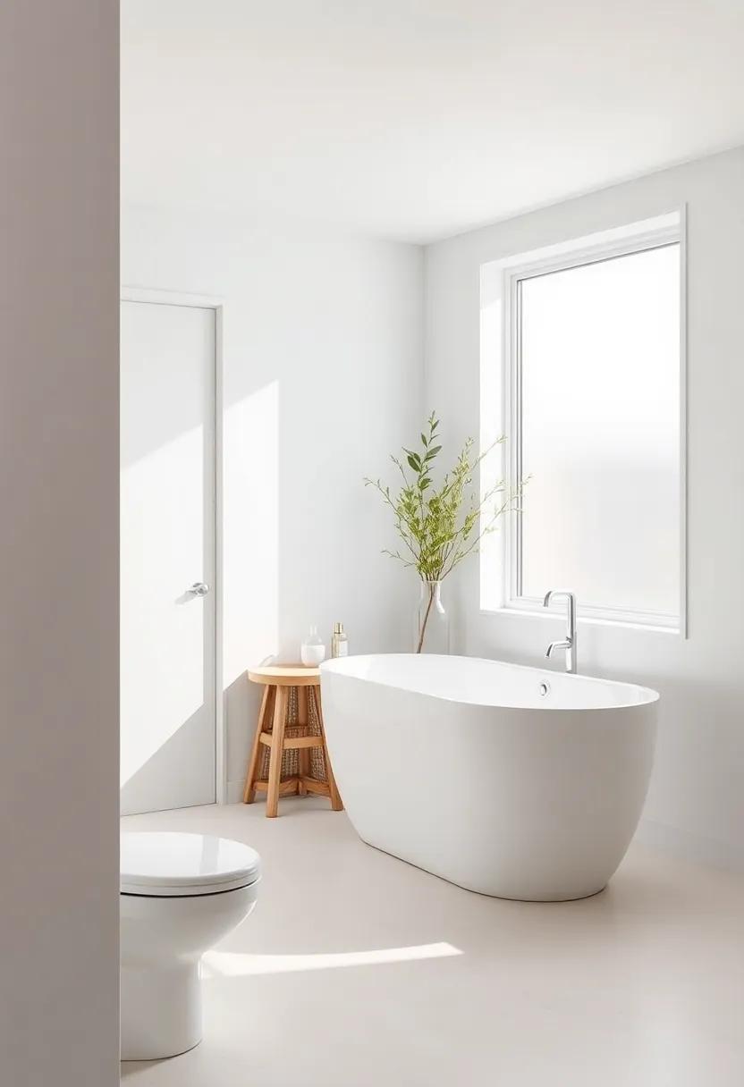 Embrace Natural Light: Enhance your bathroom’s ambiance by maximizing natural light; consider sheer window treatments or a frosted glass door to create an airy feeling