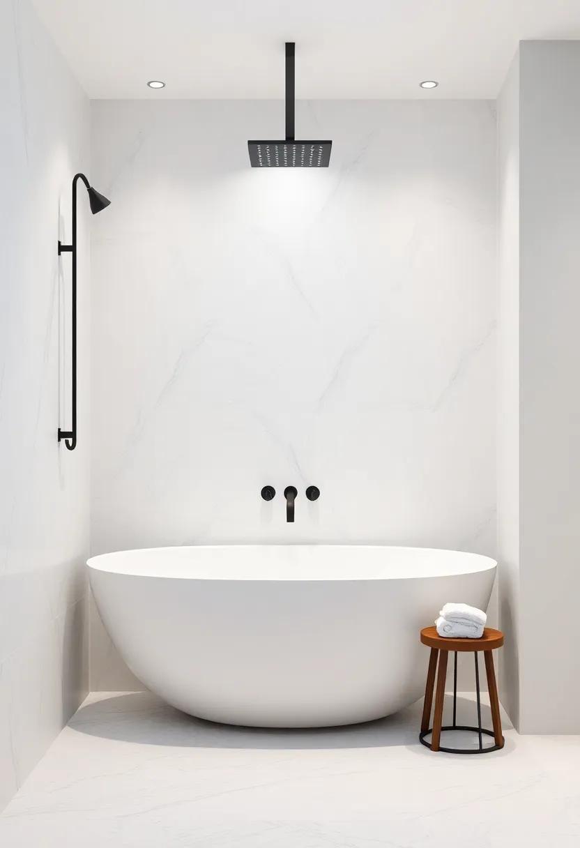 End with a seamless transition to your bathroom decor by matching your shower's design theme with other minimalist components in the space