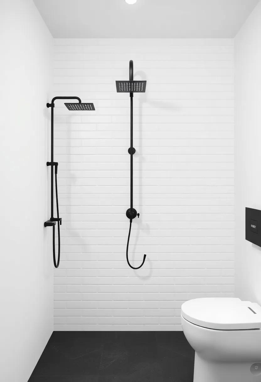 Experiment with a matte black finish for fixtures, offering a chic contrast against bright, white walls and embracing understated sophistication