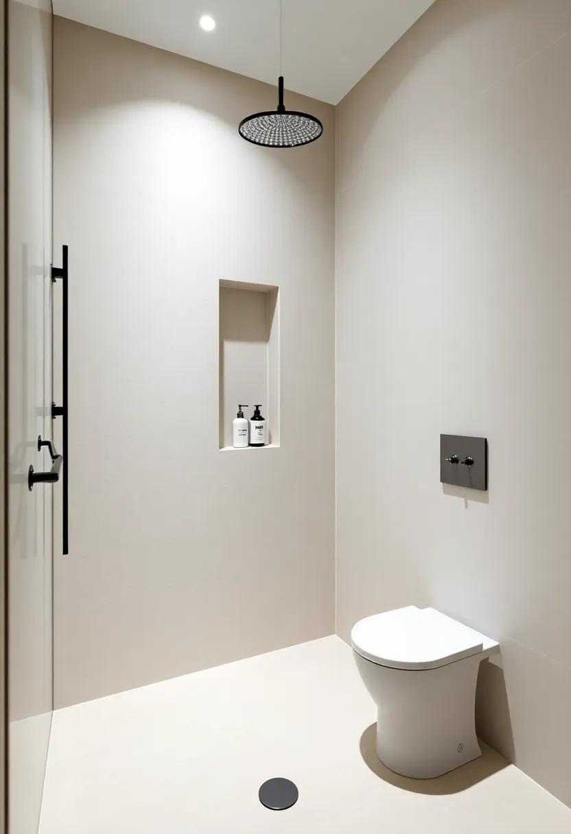 Incorporate built-in niches to store shampoo and soap, ensuring everything remains organized while keeping surfaces free and clutter-free