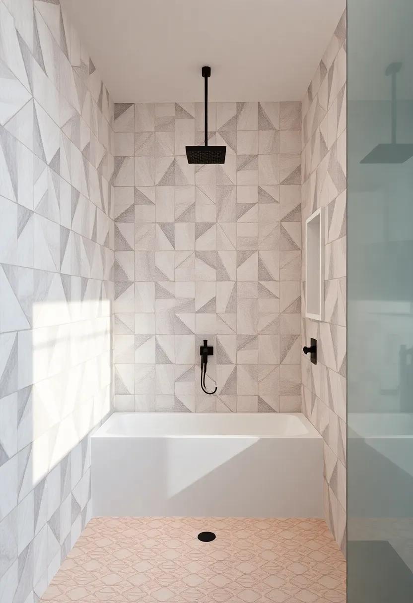 Revel in the beauty of geometric tile patterns that draw the eye and add interest without cluttering the serene atmosphere