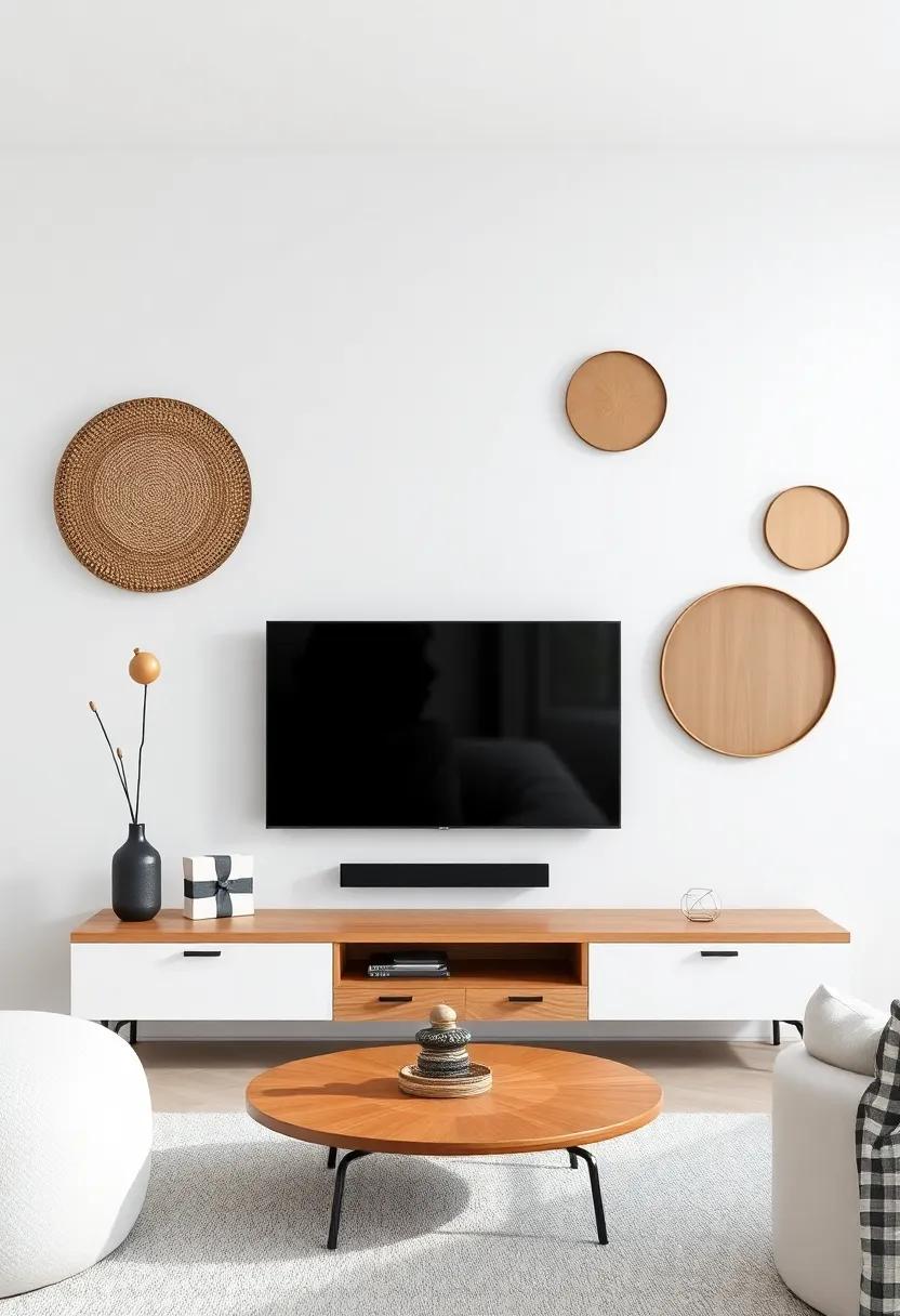Circular Elements: ⁢Incorporate circular decor elements next to ⁢the TV‍ to‍ soften the lines of the room and add ⁣a contrasting shape