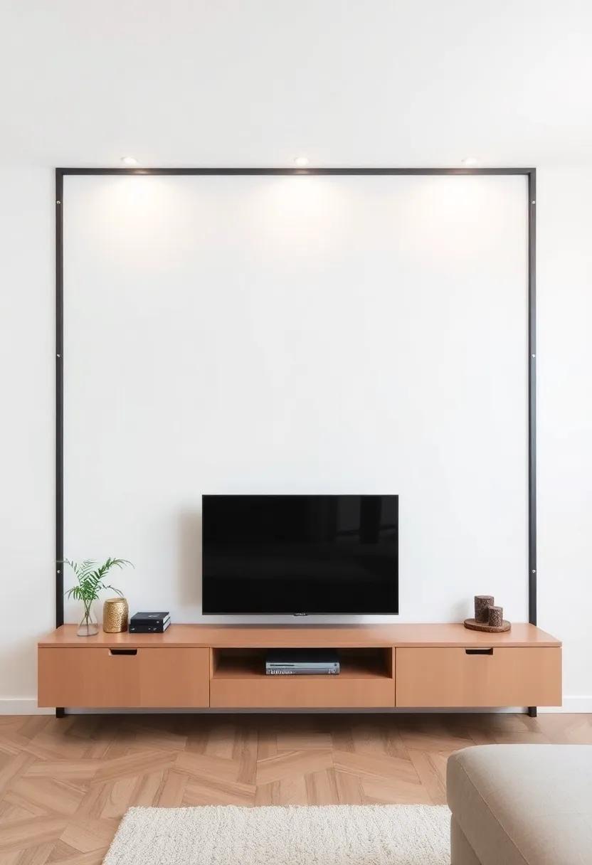 Divide with Style: Use a minimalist partition to separate spaces, allowing your TV to act as a stylish divider‍ while enhancing the room's design
