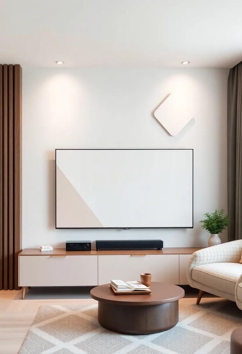 Geometric Décor: ⁣A minimalist wall featuring geometric shapes in soft colors next ‍to your TV adds visual interest‌ without overwhelming the space