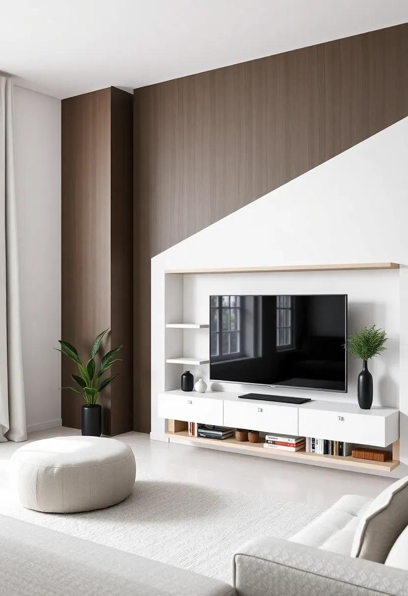 Integrated shelving: Built-in shelving around the TV offers a seamless ⁣look while providing practical storage for books and decor