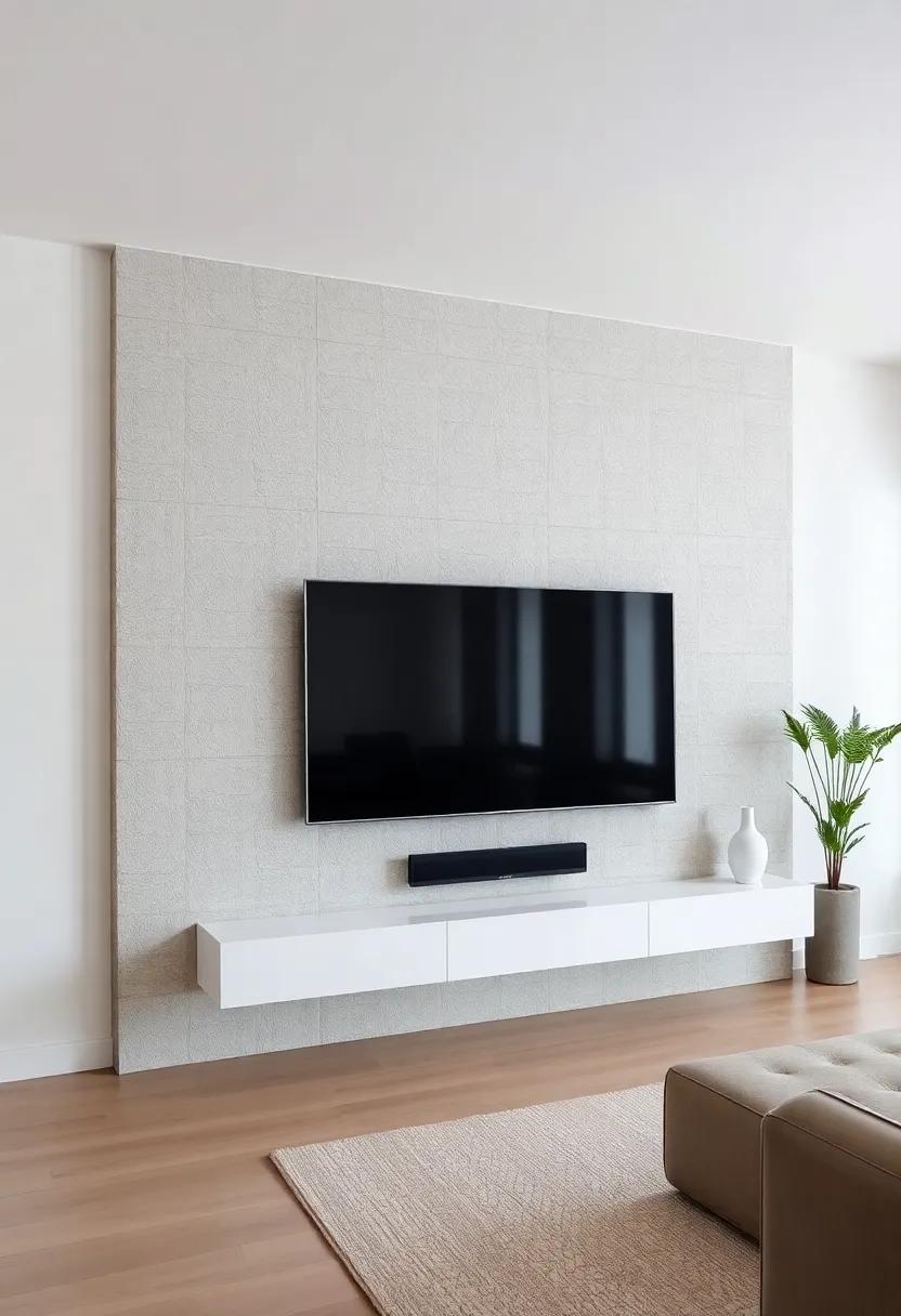 Textured Stone Paneling: A ⁣single wall clad in sleek stone introduces texture and sophistication, making the TV feel like‌ part of an art installation