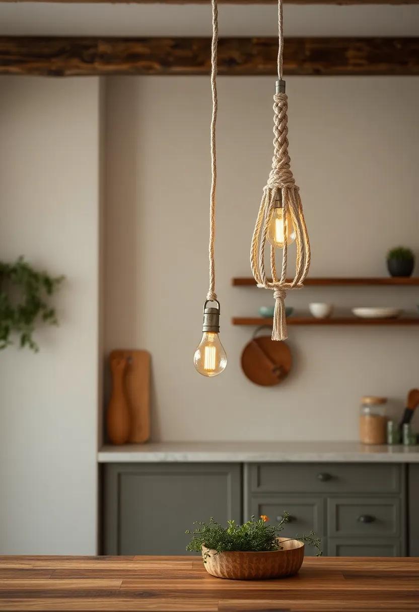 Macramé Light Hangers: Try macramé ‍light‌ hangers⁢ for a bohemian flair that adds texture and ​softness to your rustic kitchen ‌island