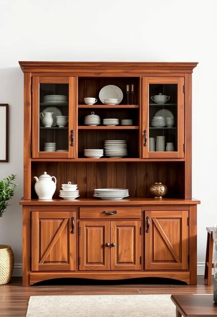 Farmhouse Hutch: A beautifully crafted hutch combines shelves and cabinets, perfect ⁣for displaying your ⁤china collection⁣ while ⁣creating a focal point in the‌ living room