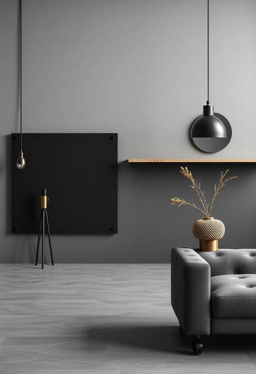Industrial Minimalism: Cool grays, metallic accents, and rich blacks create a striking contrast that embraces both functionality and style, ideal for modern spaces