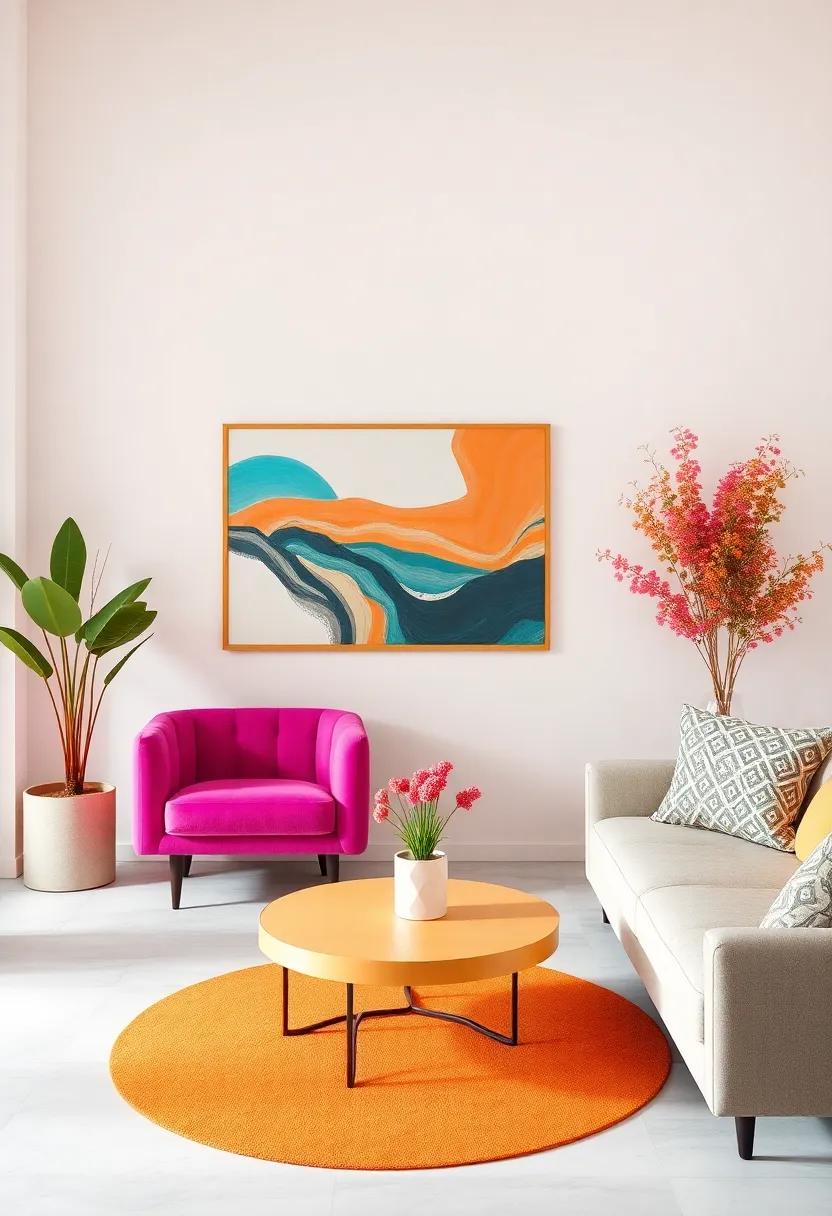 Bold Accents: A neutral base highlighted with splashes of bold colors like teal,orange,or fuchsia can energize your space while maintaining a modern aesthetic