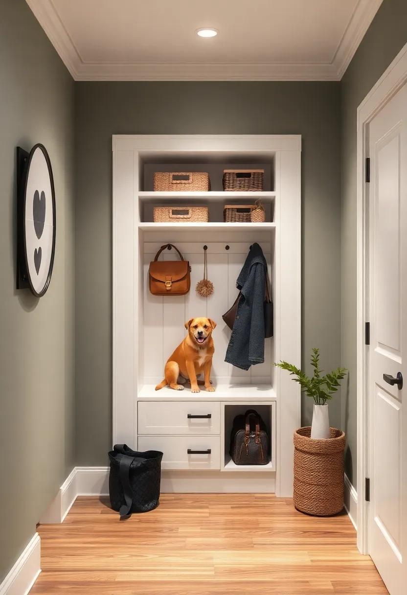 Transform a‌ narrow hallway with a ⁤stylish built-in cabinet that cleverly conceals ‌pet‍ supplies while ⁤providing a ⁢chic spot for ‌coats and‌ bags