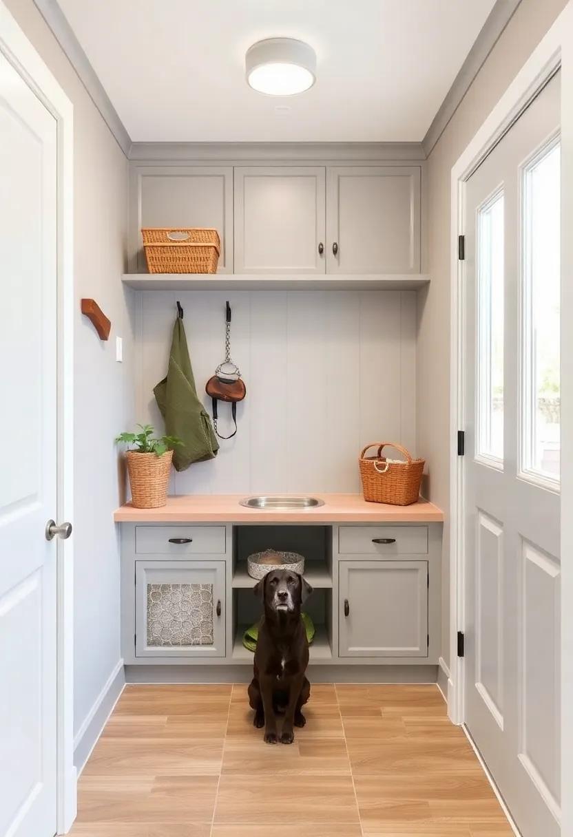 Reinvent‍ the concept of a mudroom by⁢ adding a dedicated pet zone with ‍built-in ⁣drawers for grooming supplies and an elevated feeding area‍ for easy cleaning
