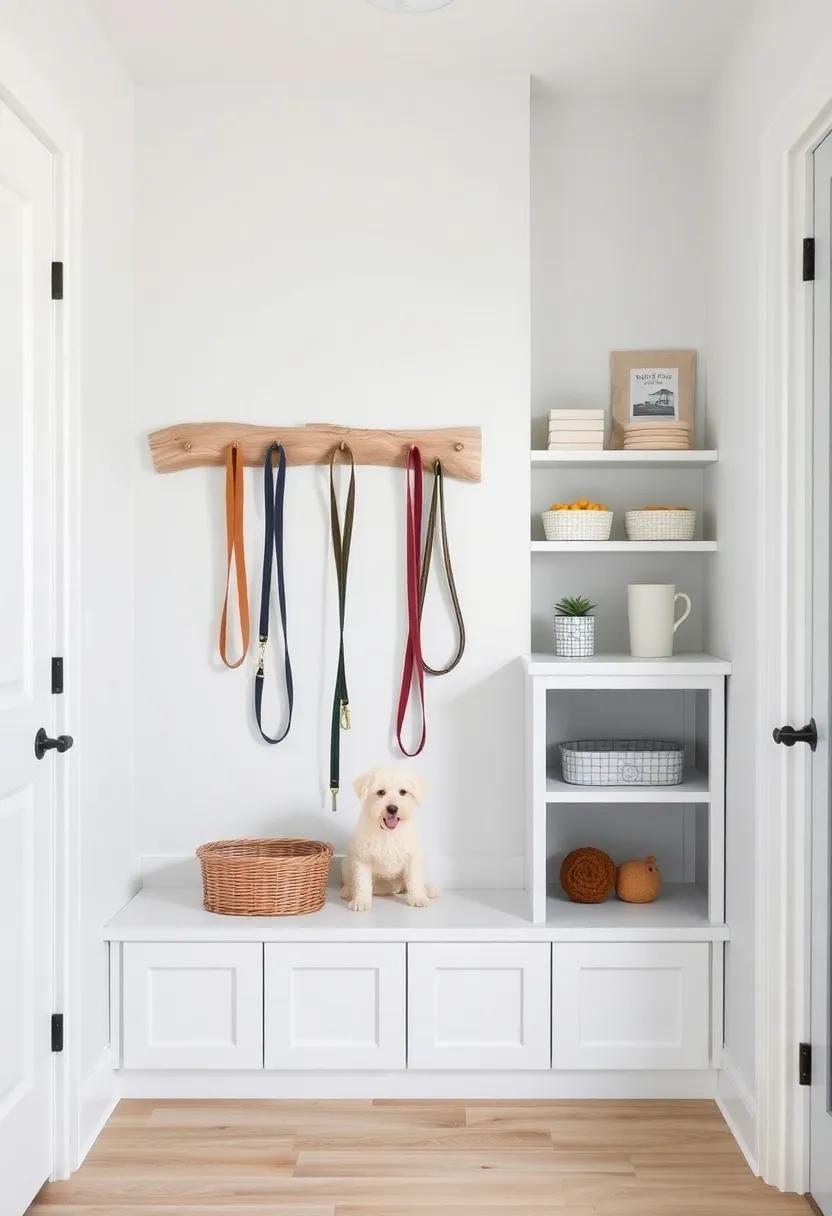 Embrace coastal charm with⁣ a beachy entry⁣ that ⁣includes a wall-mounted driftwood ‌rack ⁣for leashes ‍paired ⁤with spacious shelves for food ‍and‍ toys
