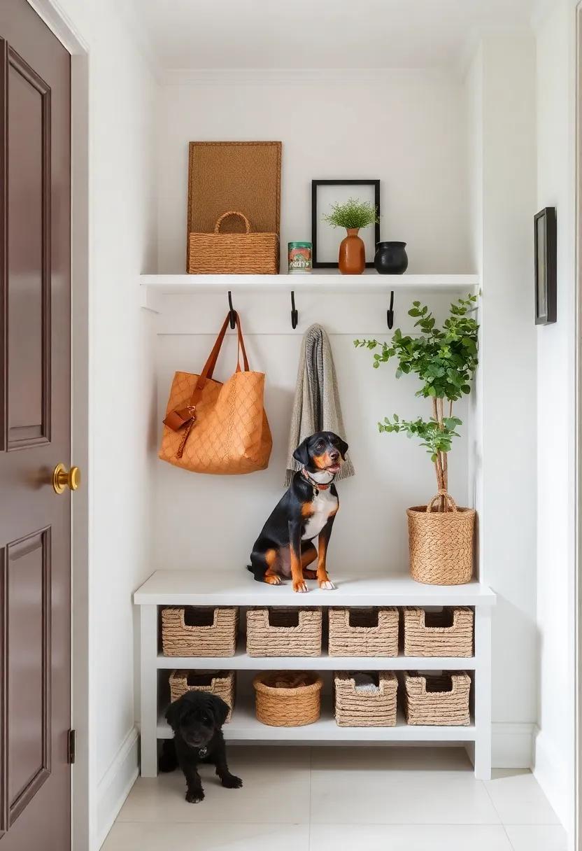Delight in ‍the charm of ​a bespoke ‌entry ‌shelf⁣ that allows‌ you to hang ⁣your dog’s essentials while incorporating decorative baskets for ultimate​ organization