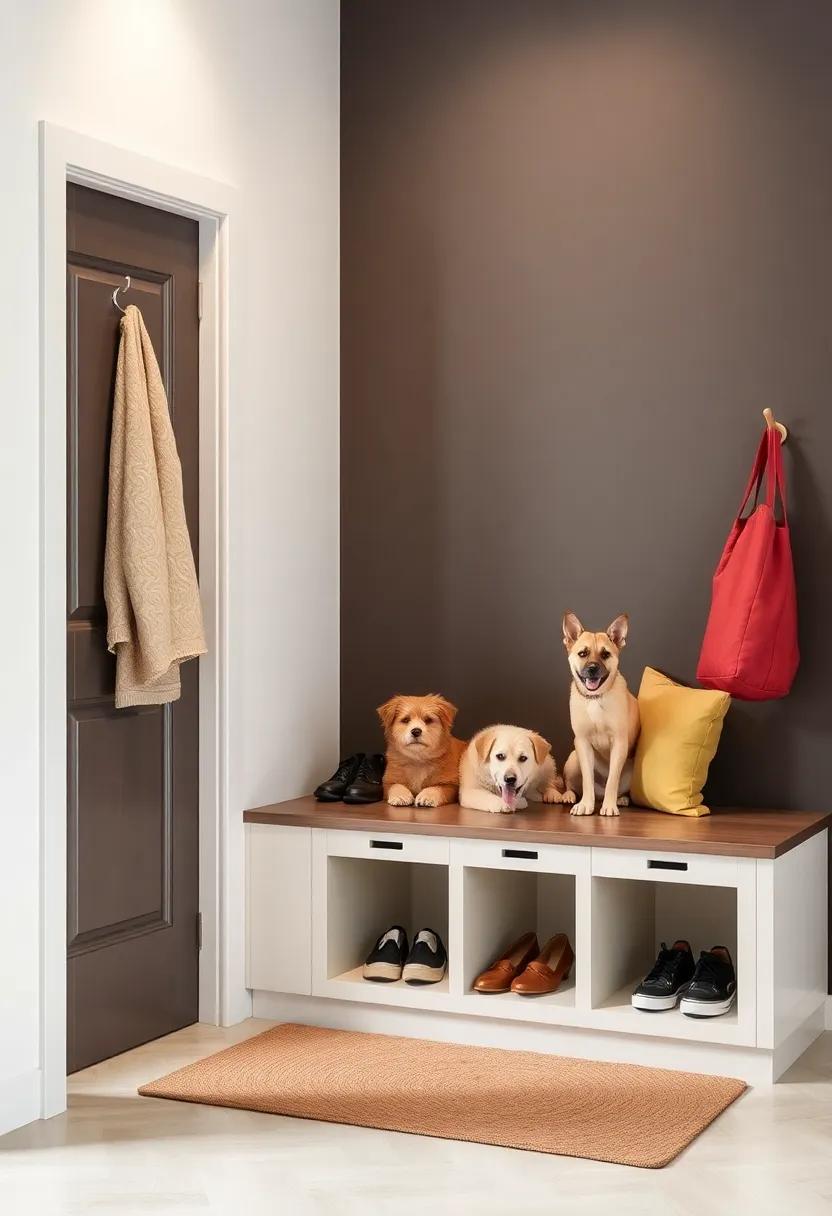 Fashion a cozy corner using ⁤a built-in cubby bench ⁢that welcomes both guests⁢ and ⁣pets, featuring beneath storage for ‌leashes and a⁢ designated⁣ space for shoes