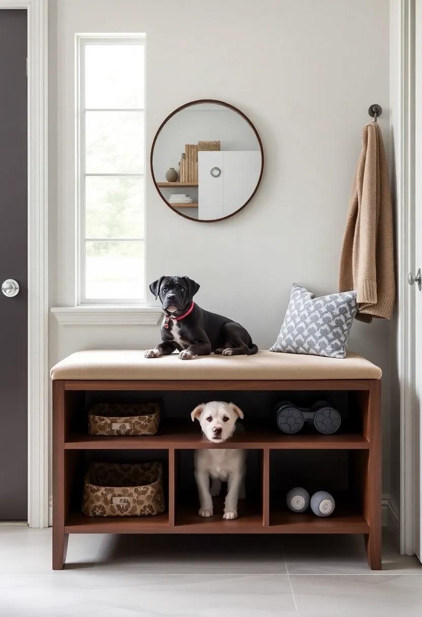 Combine‌ functionality and aesthetics with a sleek bench that‍ includes ample storage for pet toys and ​a hidden compartment‌ for leashes⁣ beneath its cushioned top