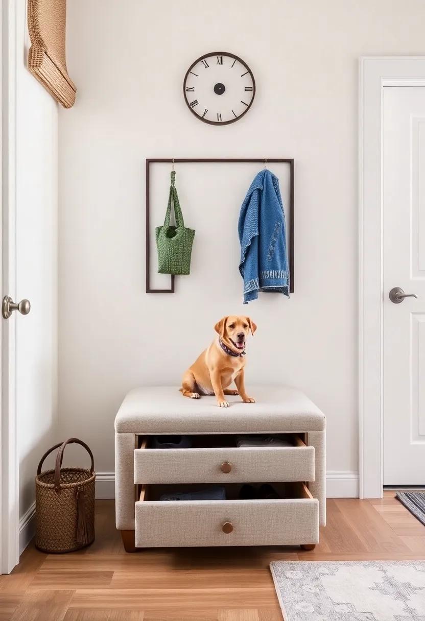 Incorporate a stylish, upholstered stool⁣ with a hidden drawer⁣ for dog accessories, providing⁢ a chic entry point while keeping ⁣supplies neatly tucked ​away